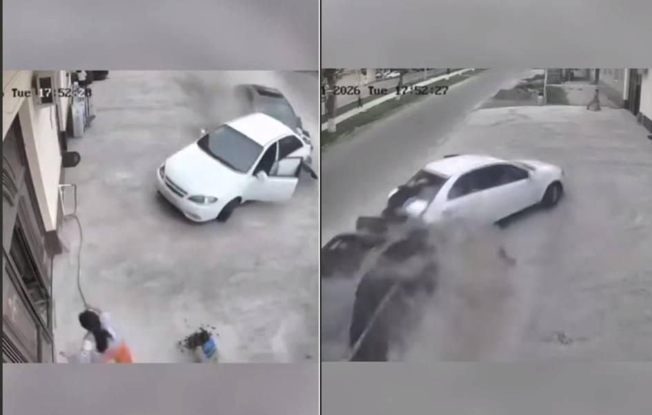 Самарқандда маст ҳайдовчи юқори тезликда ҳаракатланиб, тўхтаб турган автомобилни “учириб” кетди